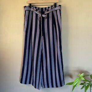 Ann Taylor Factory Wide Legs Pants Striped Elastic Waist Large